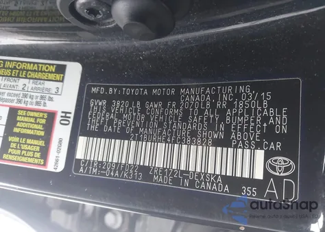 2015 Toyota Corolla S Plus z USA, uszkodzony, nr VIN 2T1BURHE4FC383828